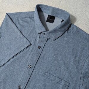 NEW! Dunning Button Down Mens Med Blue Short Sleeve Textured Performance Shirt